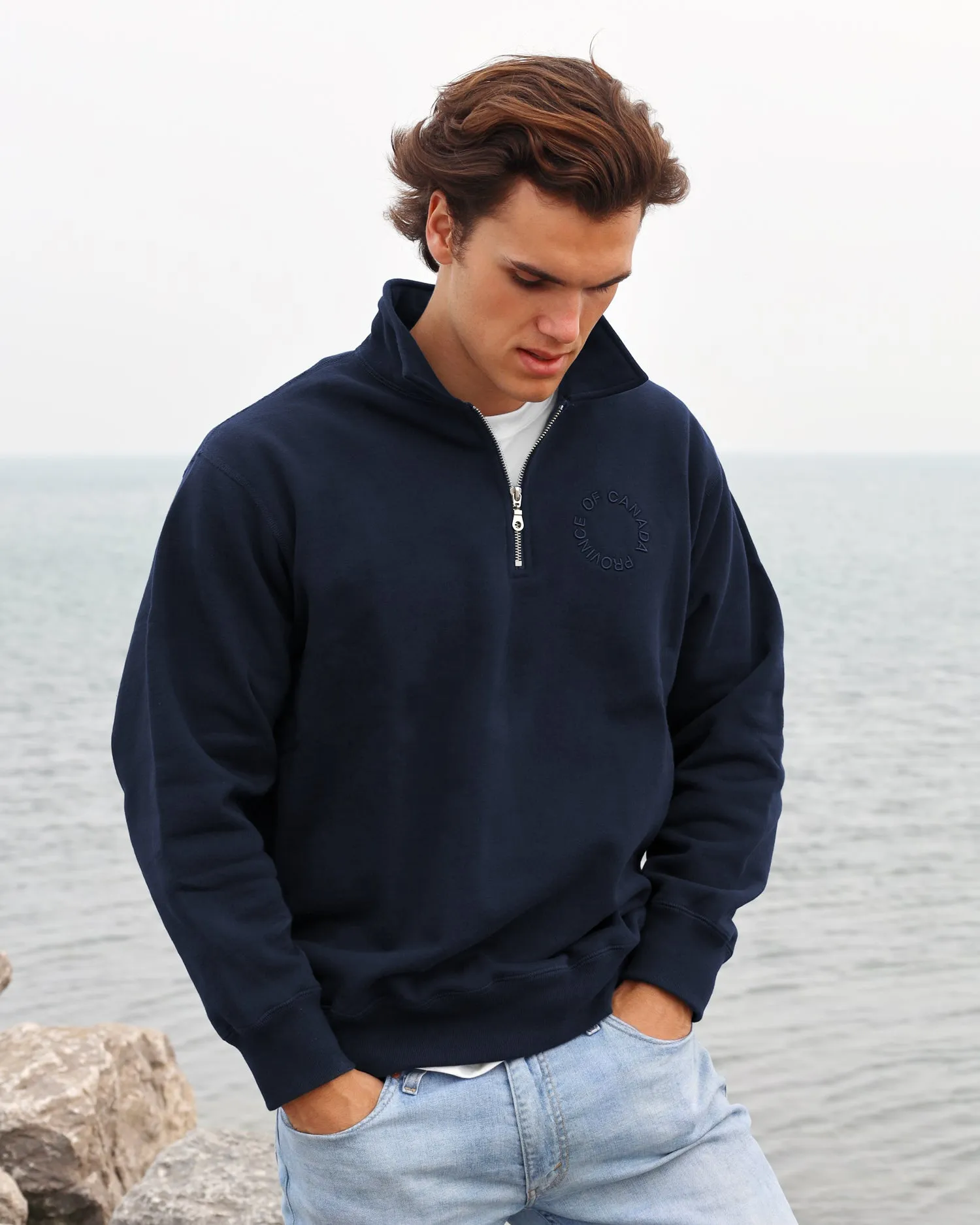 Half Zip Fleece Sweatshirt Navy - Unisex sold by Province of Canada product image thumbnail 2