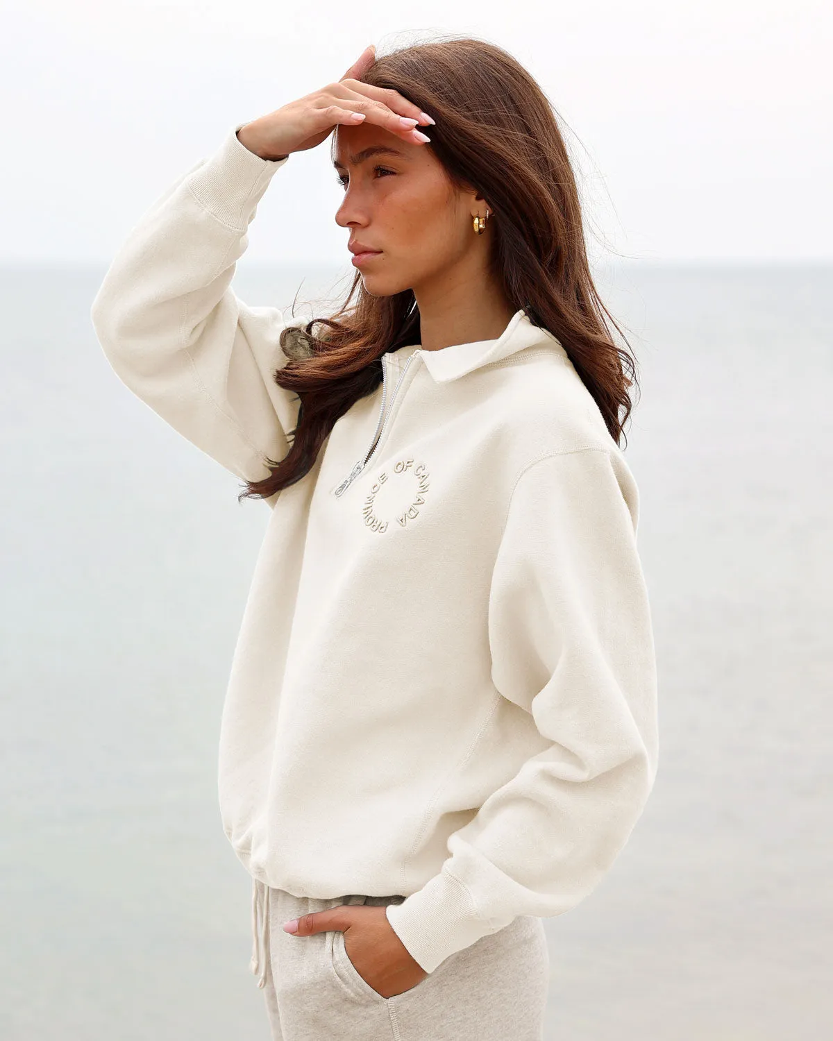 Half Zip Fleece Sweatshirt Cream - Unisex sold by Province of Canada product image thumbnail 4