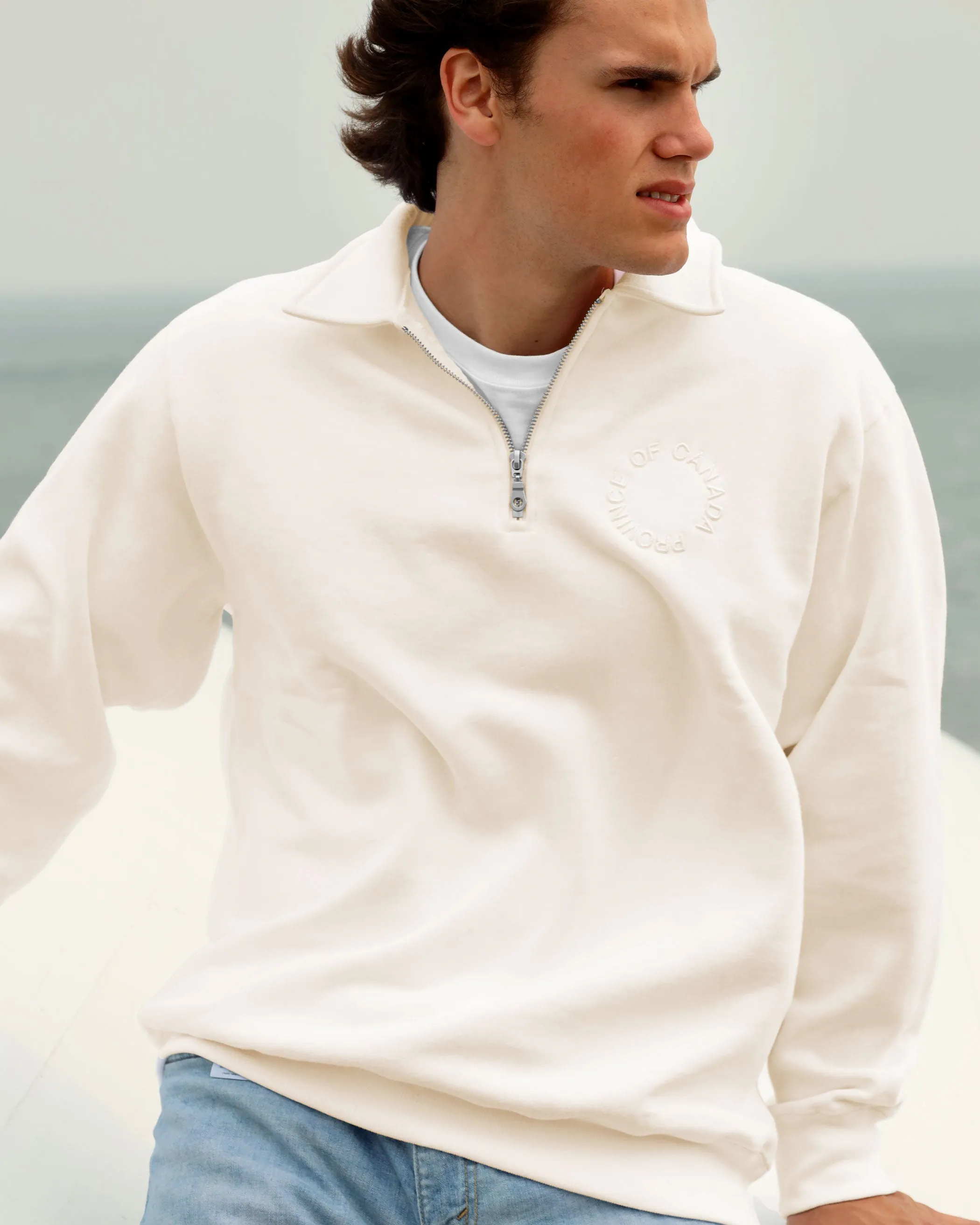 Half Zip Fleece Sweatshirt Cream - Unisex sold by Province of Canada product image thumbnail 5