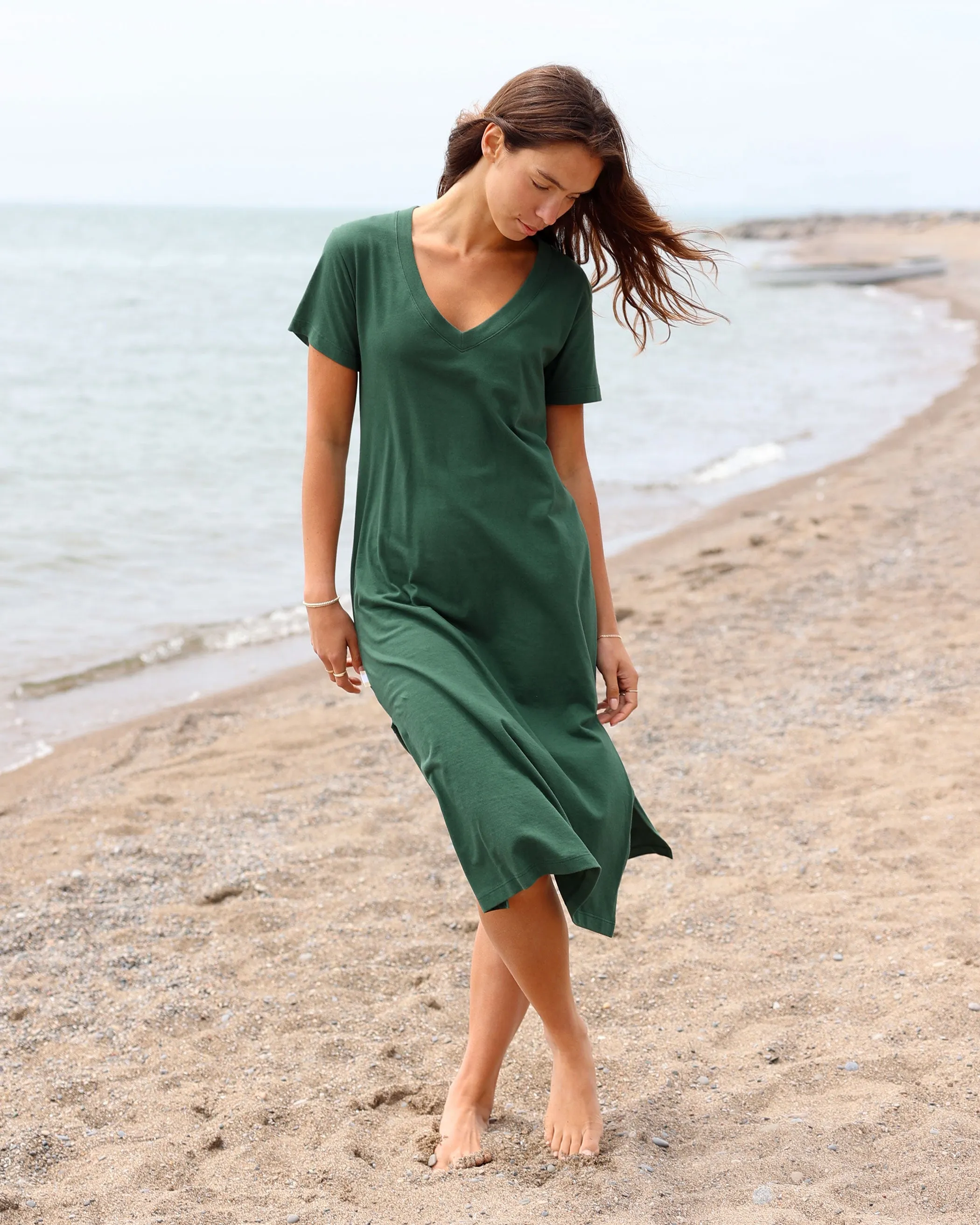 V-Neck Midi T-Shirt Dress Forest sold by Province of Canada product image thumbnail 2