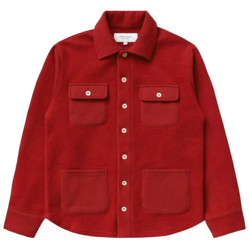 Reverse Fleece Overshirt Red - Unisex sold by Province of Canada