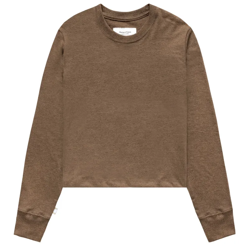 Monday Long Sleeve Crop Top Heather Brown sold by Province of Canada