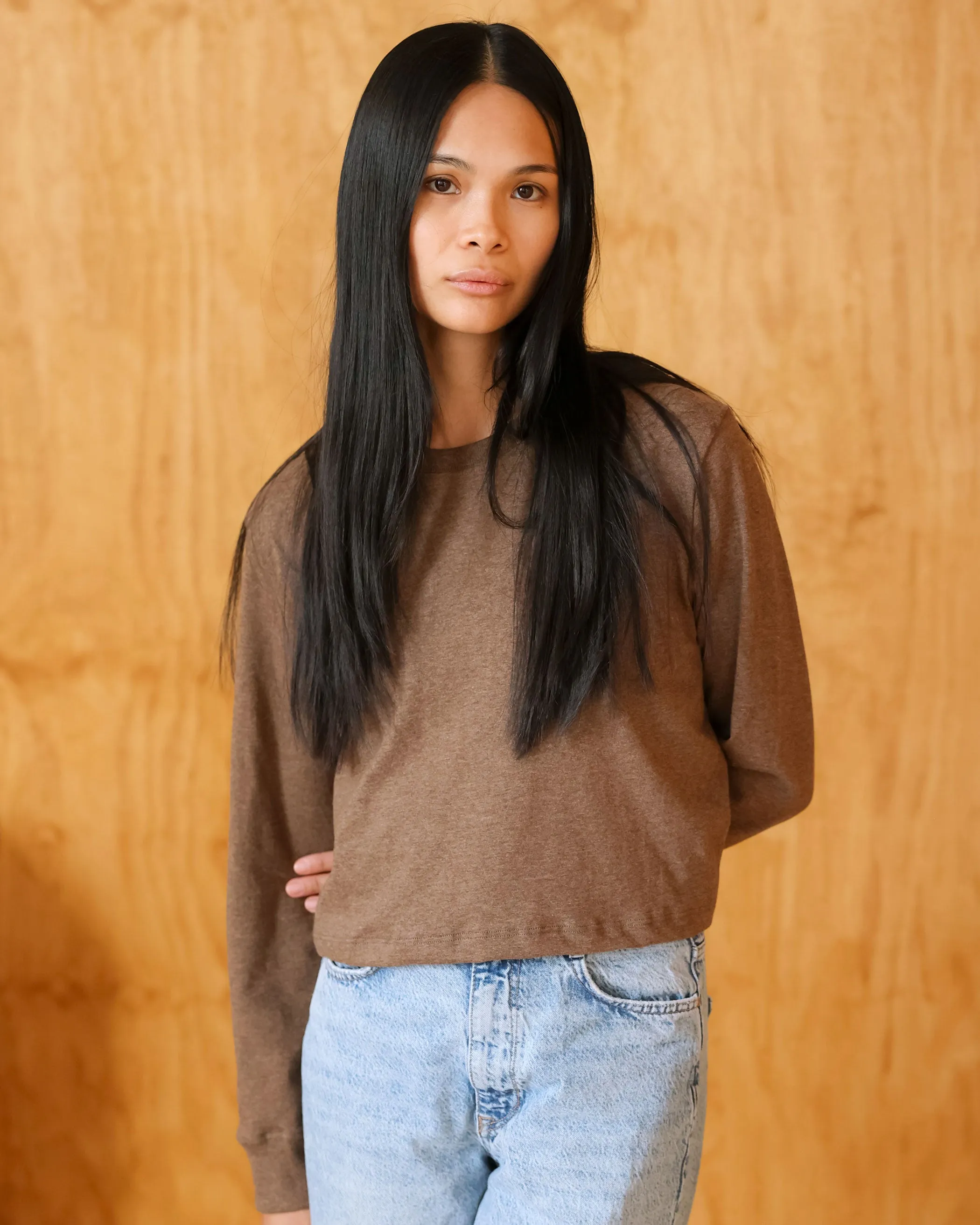 Monday Long Sleeve Crop Top Heather Brown sold by Province of Canada product image thumbnail 2
