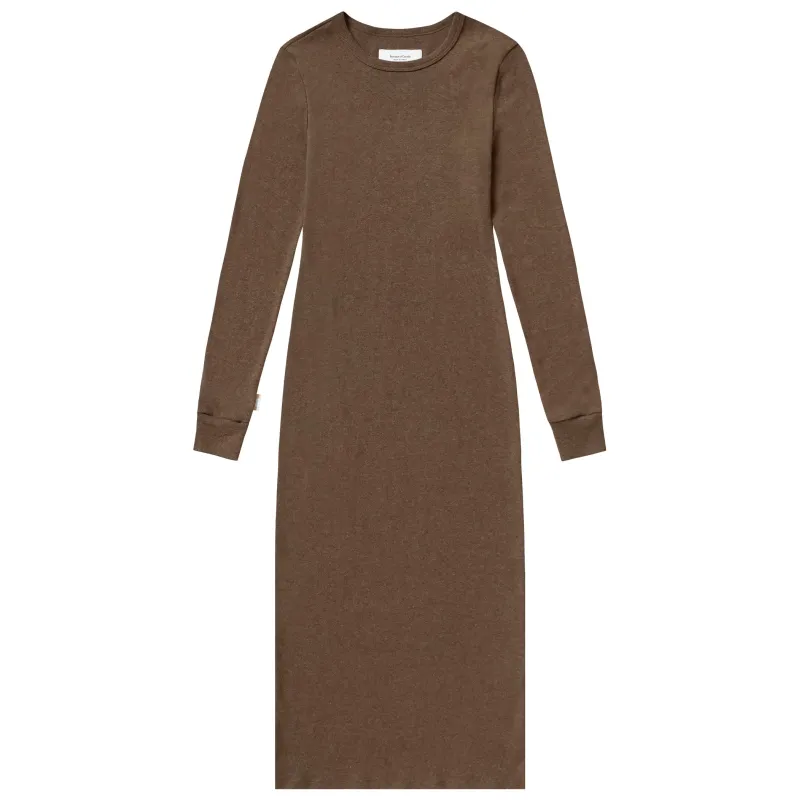 Fine Ribbed Long Sleeve Dress Heather Brown sold by Province of Canada