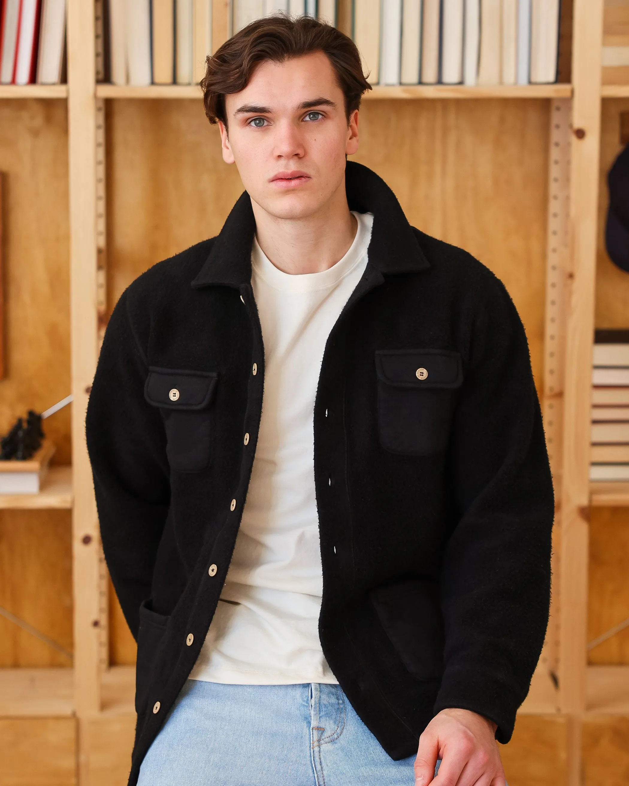 Reverse Fleece Overshirt Black - Unisex sold by Province of Canada product image thumbnail 2