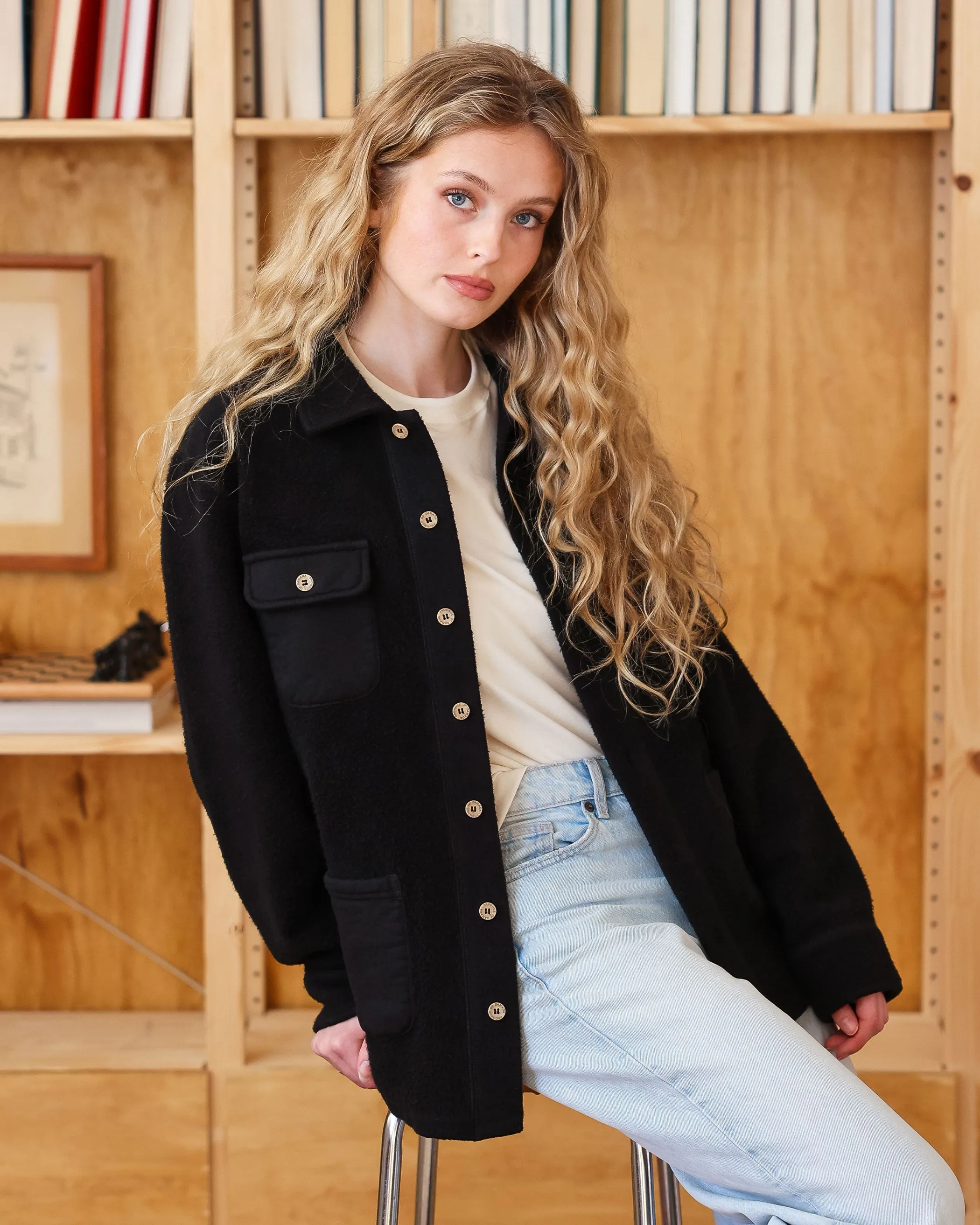 Reverse Fleece Overshirt Black - Unisex sold by Province of Canada product image thumbnail 3