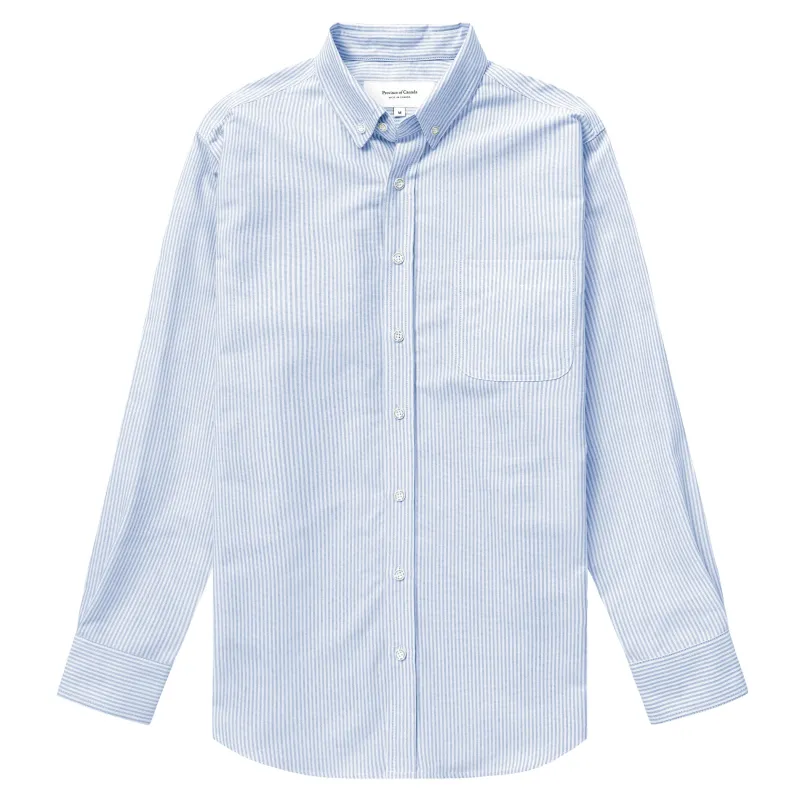 Oxford Stripe Shirt Royal - Unisex made by Province of Canada