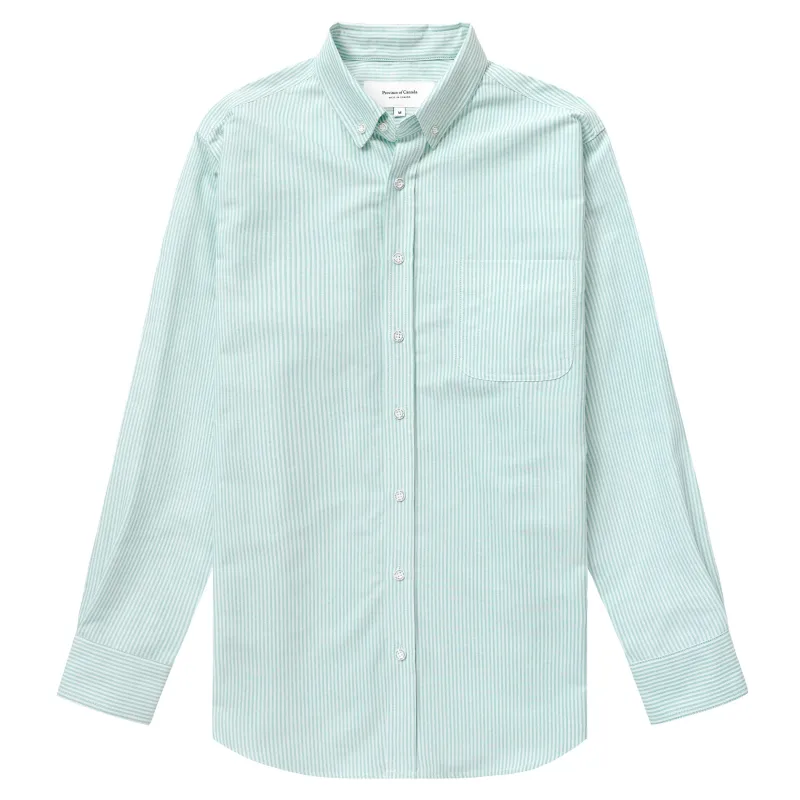 Oxford Stripe Shirt Green - Unisex made by Province of Canada