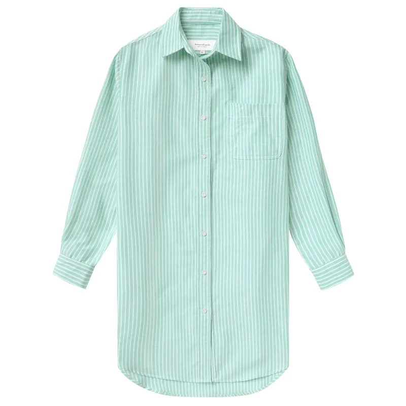 Oxford Wide Stripe Dress Green made by Province of Canada