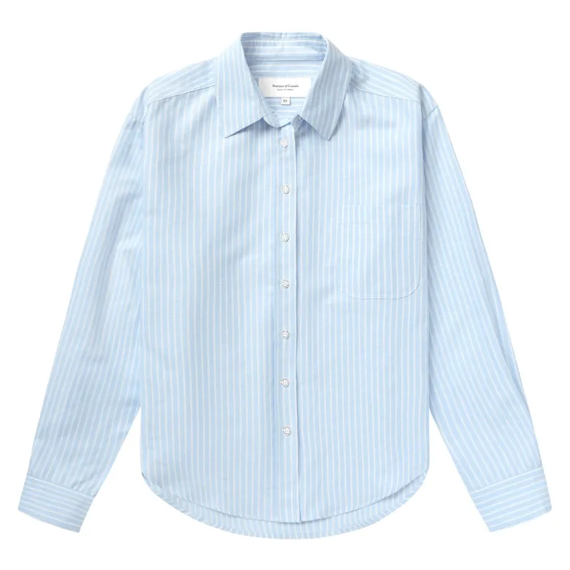 Boxy Oxford Wide Stripe Shirt Blue - Womens made by Province of Canada