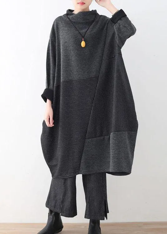 Women's Two-Piece Set Gray Striped Sweater and Wide Leg Knit Pants sold by Hensley London product image thumbnail 2