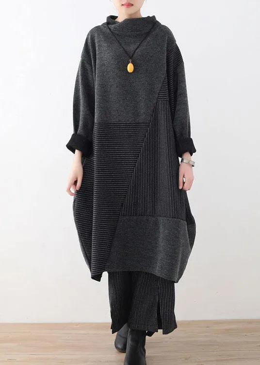 Women's Two-Piece Set Gray Striped Sweater and Wide Leg Knit Pants sold by Hensley London