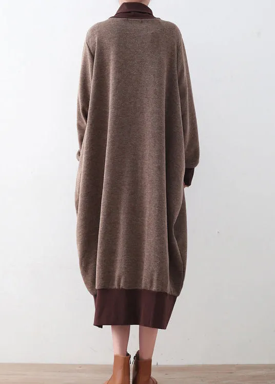 Women's Plus Size Sweater Dress Brown Loose Fit Cotton sold by Hensley London product image thumbnail 4