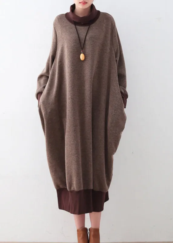 Women's Plus Size Sweater Dress Brown Loose Fit Cotton sold by Hensley London