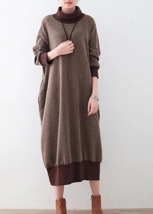 Women's Plus Size Sweater Dress Brown Loose Fit Cotton sold by Hensley London product image thumbnail 2