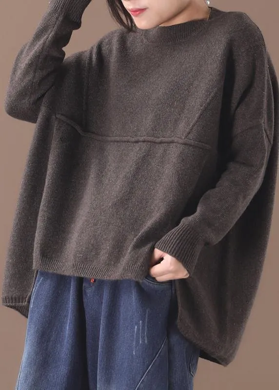 Women's Sweater Top Brown Cotton Plus Size Asymmetric Hem sold by Hensley London