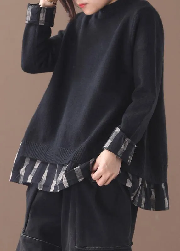 Women's Oversized Sweater Black Cotton Blend sold by Hensley London