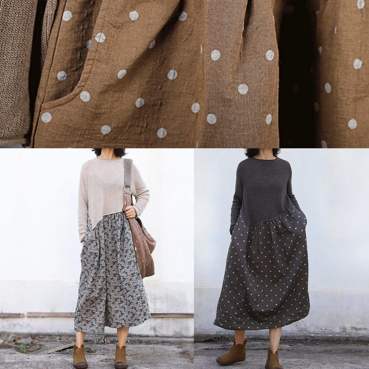 Women's Tunic Sweater Brown Cotton Linen Blend sold by Hensley London product image thumbnail 5