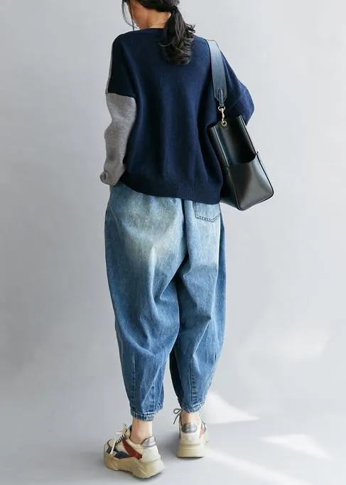 Women's Sweater Blue V-Neck Knit Loose Fit sold by Hensley London product image thumbnail 4