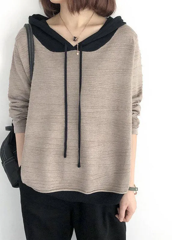 Women's Oversized Sweatshirt Khaki Cotton Hooded Drawstring sold by Hensley London