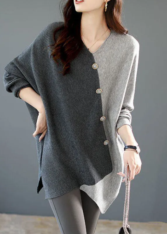 Women's Knit Shirt Grey Asymmetrical Patchwork sold by Hensley London