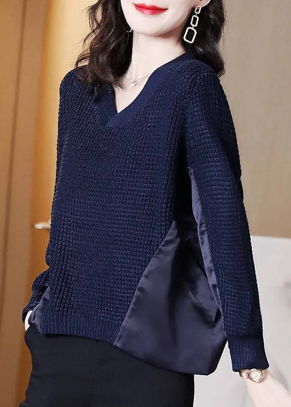 Women's Pullover Sweater Navy Asymmetrical Cotton Knit sold by Hensley London product image thumbnail 4