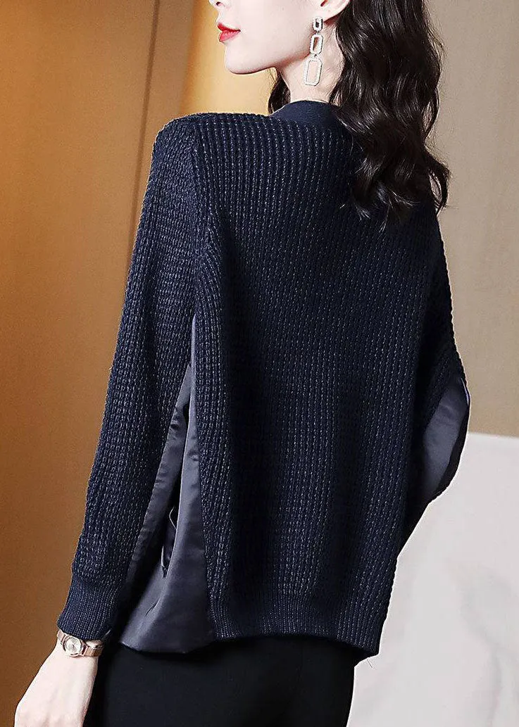 Women's Pullover Sweater Navy Asymmetrical Cotton Knit sold by Hensley London product image thumbnail 5