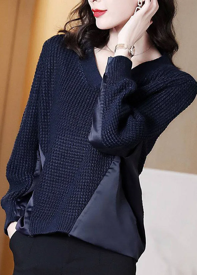 Women's Pullover Sweater Navy Asymmetrical Cotton Knit sold by Hensley London product image thumbnail 2