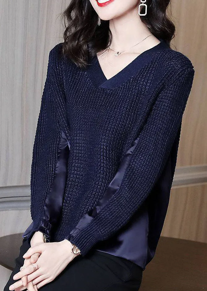 Women's Pullover Sweater Navy Asymmetrical Cotton Knit sold by Hensley London product image thumbnail 3