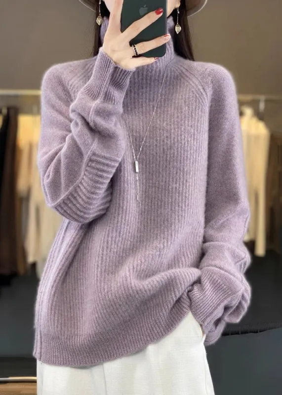 Women's Sweater Purple Turtleneck Cotton Knit sold by Hensley London