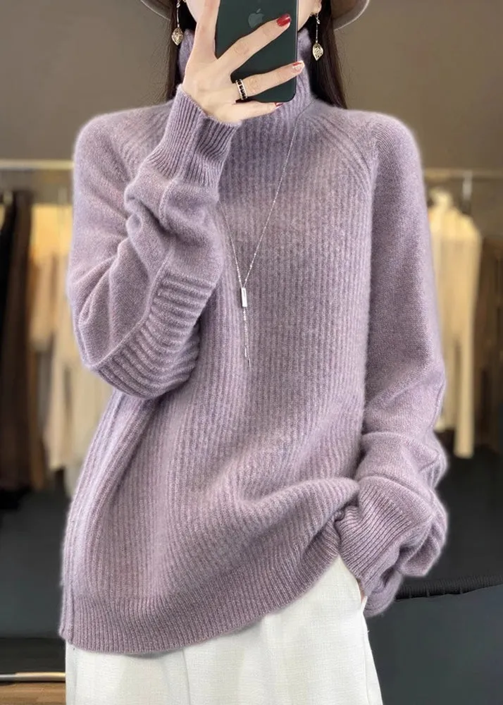 Women's Sweater Purple Turtleneck Cotton Knit sold by Hensley London