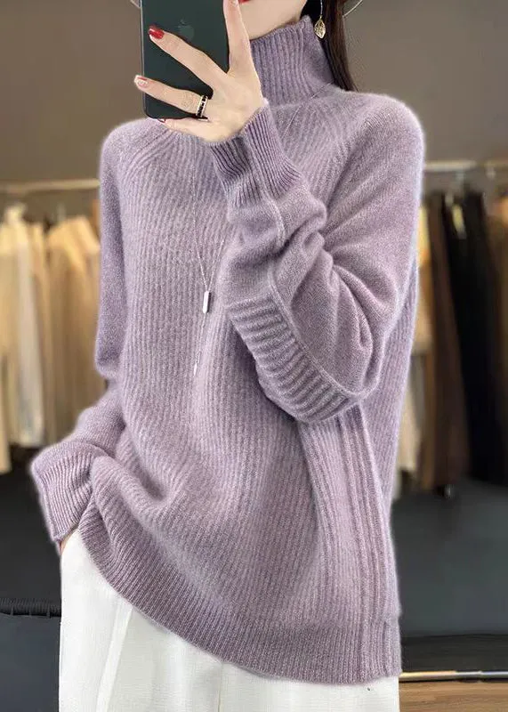 Women's Sweater Purple Turtleneck Cotton Knit sold by Hensley London product image thumbnail 5