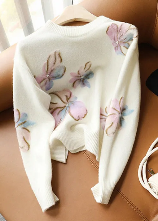 Women's Sweater White O Neck Pearl Patchwork sold by Hensley London