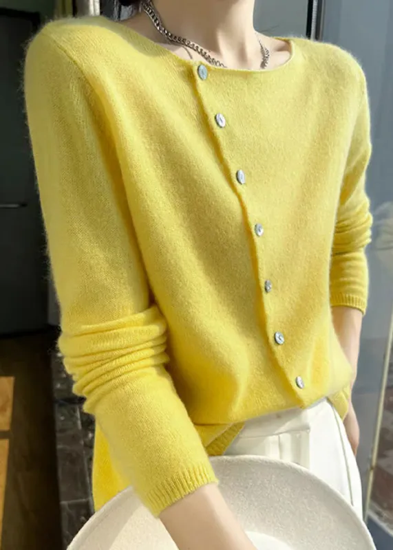 Women's Sweater Yellow Wool Blend O Neck sold by Hensley London