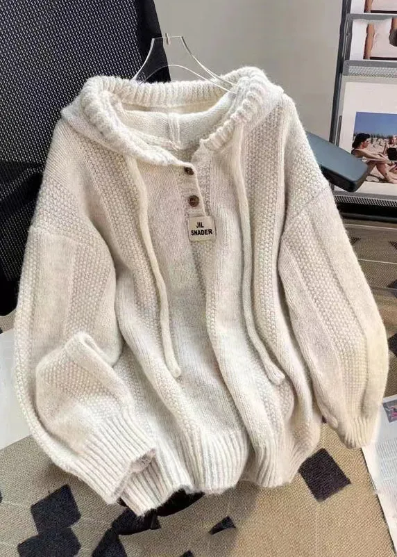 Women's Sweater Apricot Hooded Cotton Knit sold by Hensley London