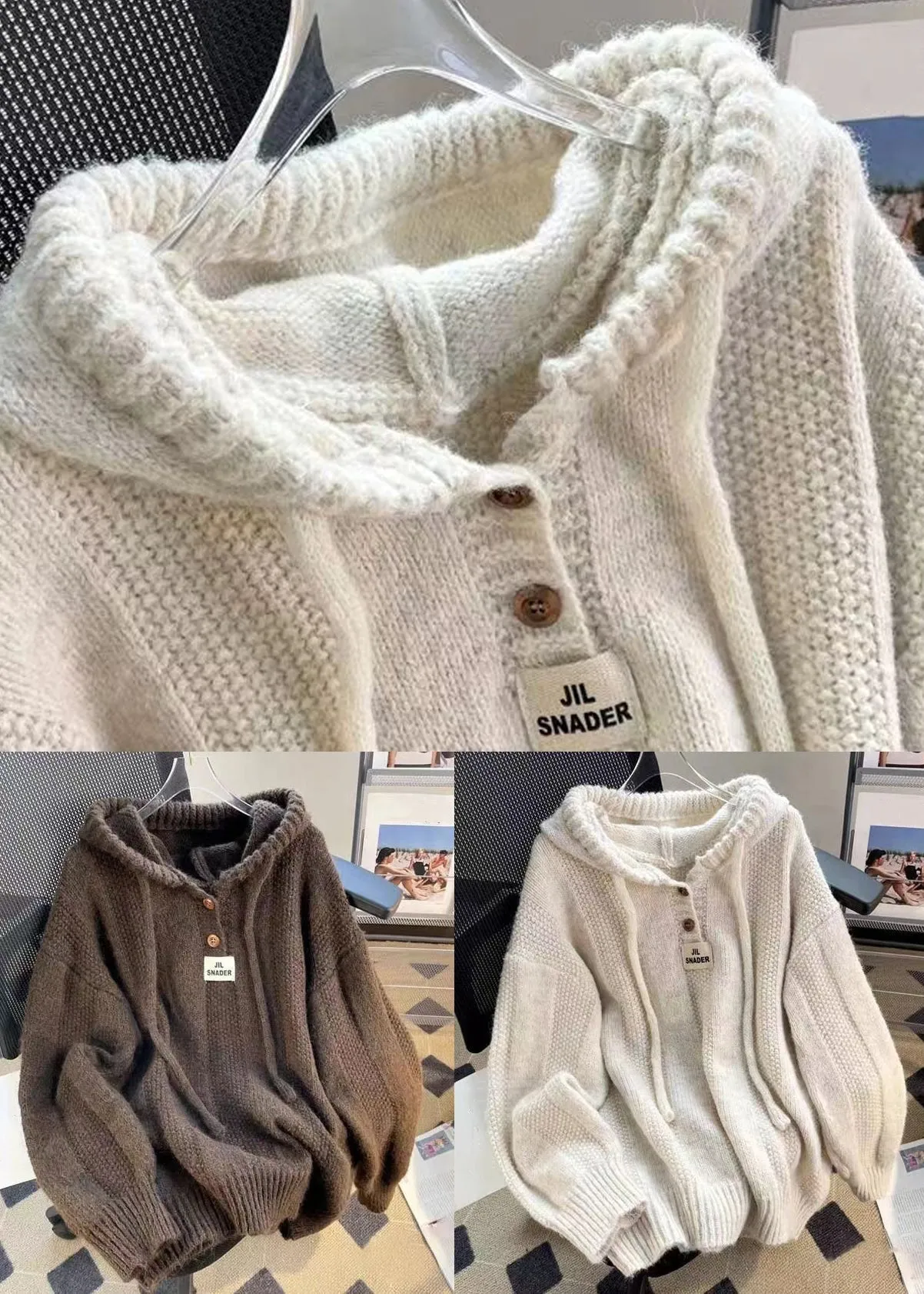 Women's Sweater Apricot Hooded Cotton Knit sold by Hensley London product image thumbnail 5