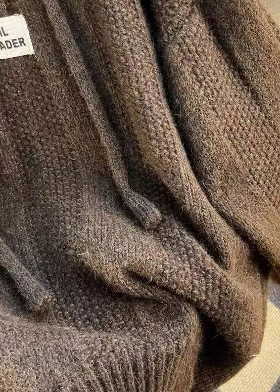 Women's Hooded Top Brown Cotton Knit Long Sleeve sold by Hensley London product image thumbnail 4