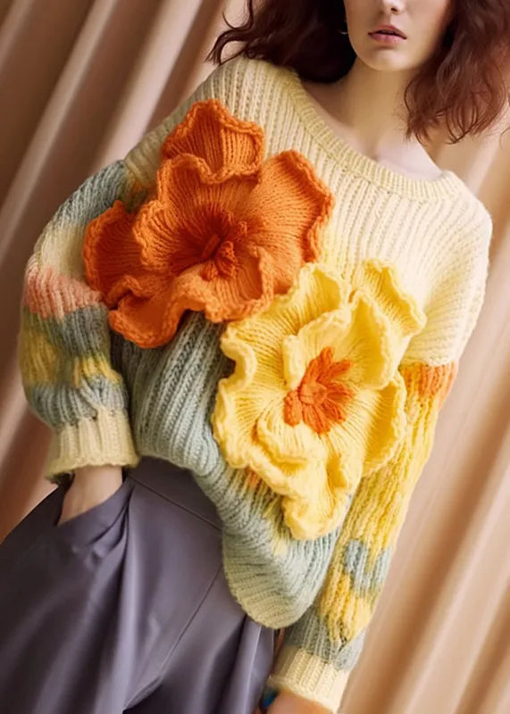 Women's Sweater Apricot Floral Cotton Knit Long Sleeve sold by Hensley London