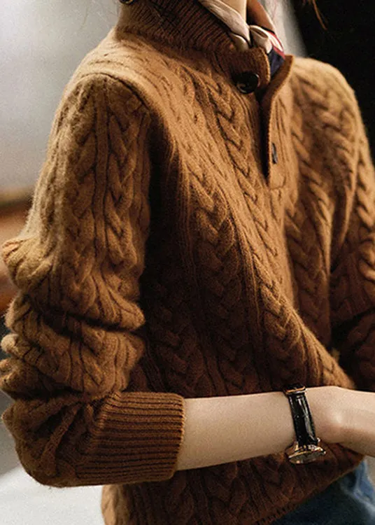Women's Sweater Camel Knit Long Sleeve Stand Collar sold by Hensley London product image thumbnail 2