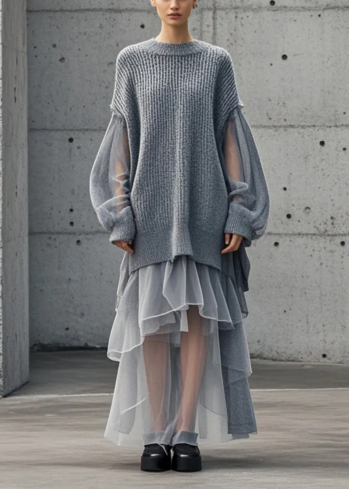 Women's Sweater Dress Grey Tulle Oversized sold by Hensley London product image thumbnail 3