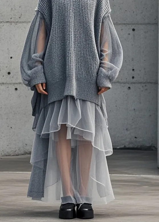 Women's Sweater Dress Grey Tulle Oversized sold by Hensley London product image thumbnail 4