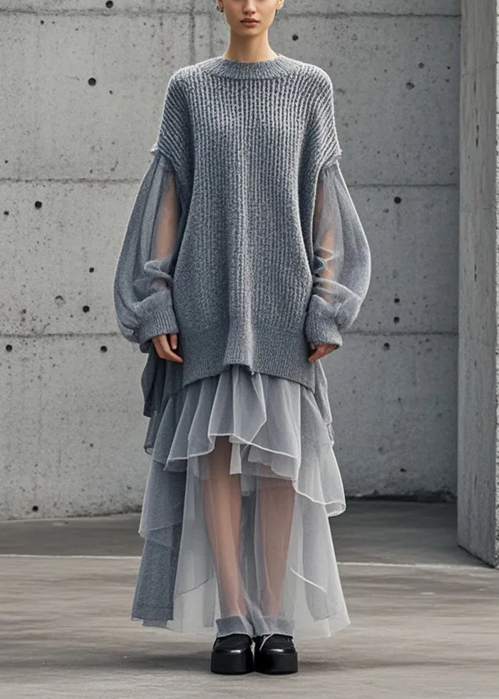 Women's Sweater Dress Grey Tulle Oversized sold by Hensley London