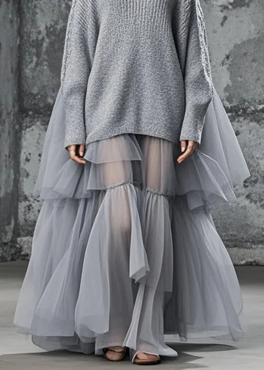 Women's Plus Size Sweater Dress Grey Knit and Tulle Oversized sold by Hensley London product image thumbnail 4