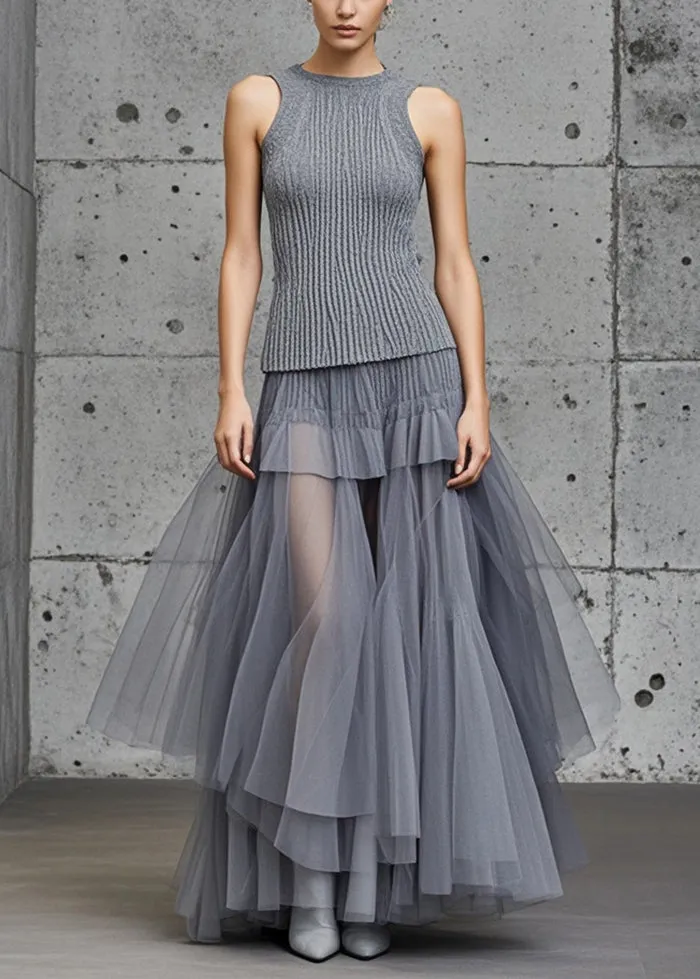 Women's Sweater Dress Grey Tulle Patchwork Sleeveless Size M sold by Hensley London product image thumbnail 3