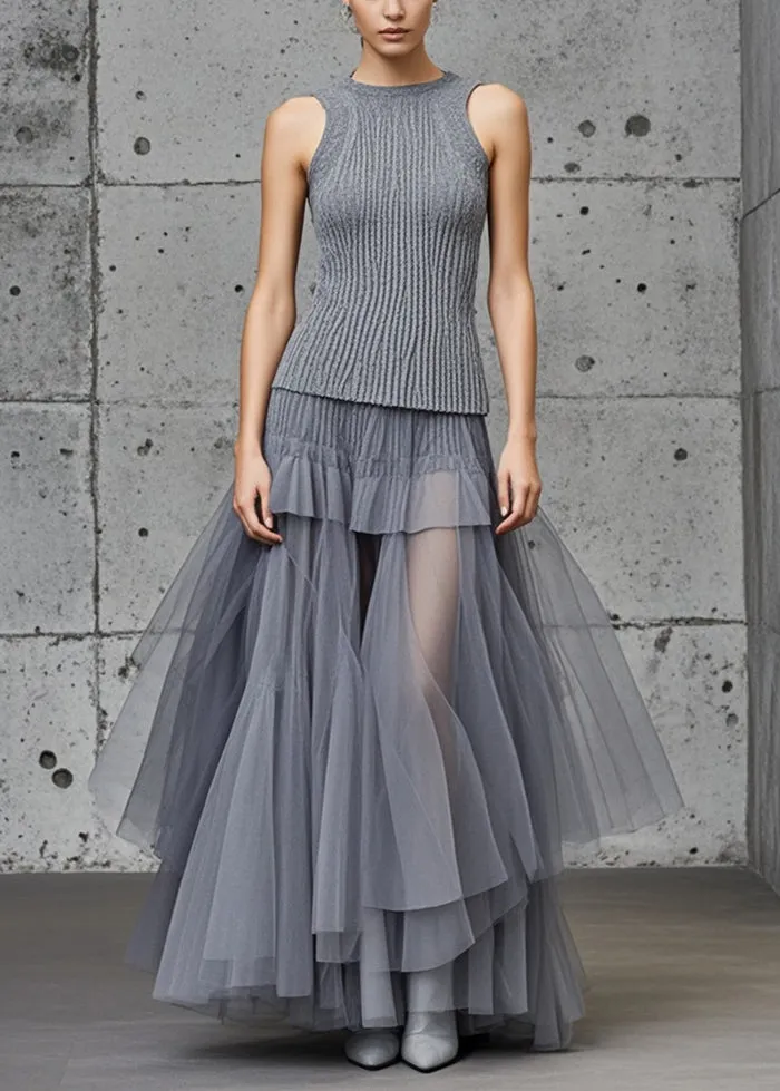 Women's Sweater Dress Grey Tulle Patchwork Sleeveless Size M sold by Hensley London