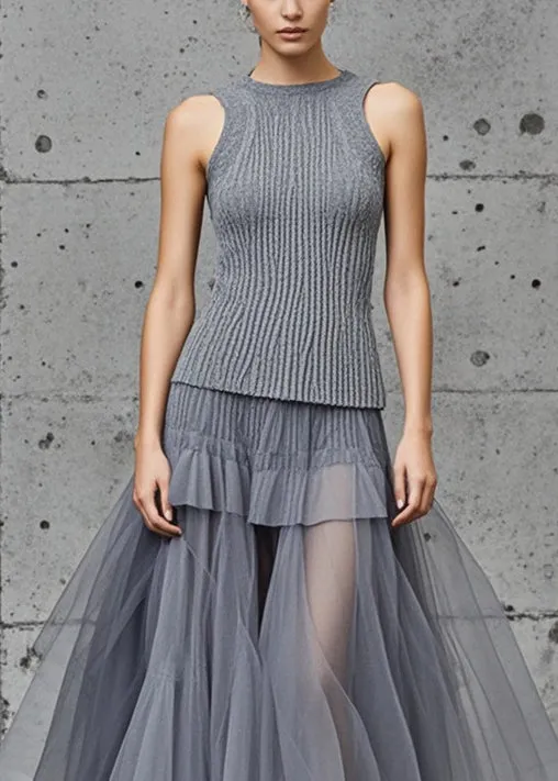 Women's Sweater Dress Grey Tulle Patchwork Sleeveless Size M sold by Hensley London product image thumbnail 2