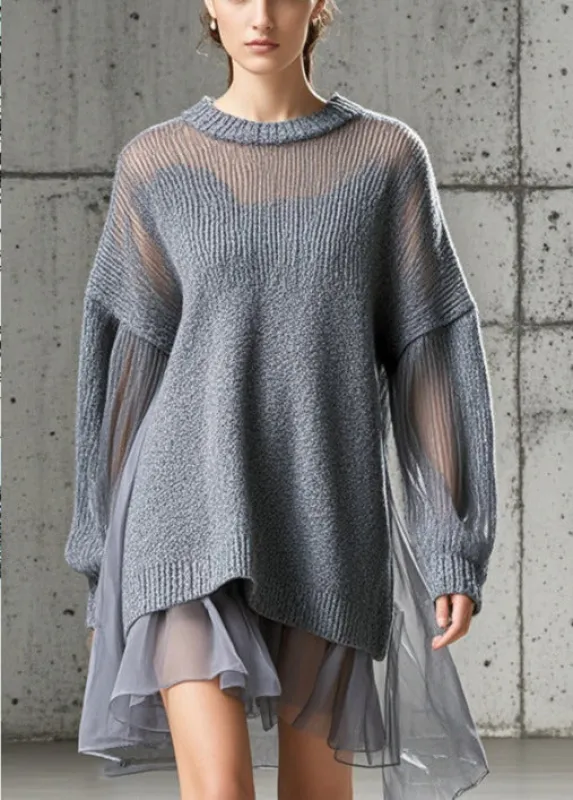 Women's Day Dress Grey Knit Tulle Oversized sold by Hensley London