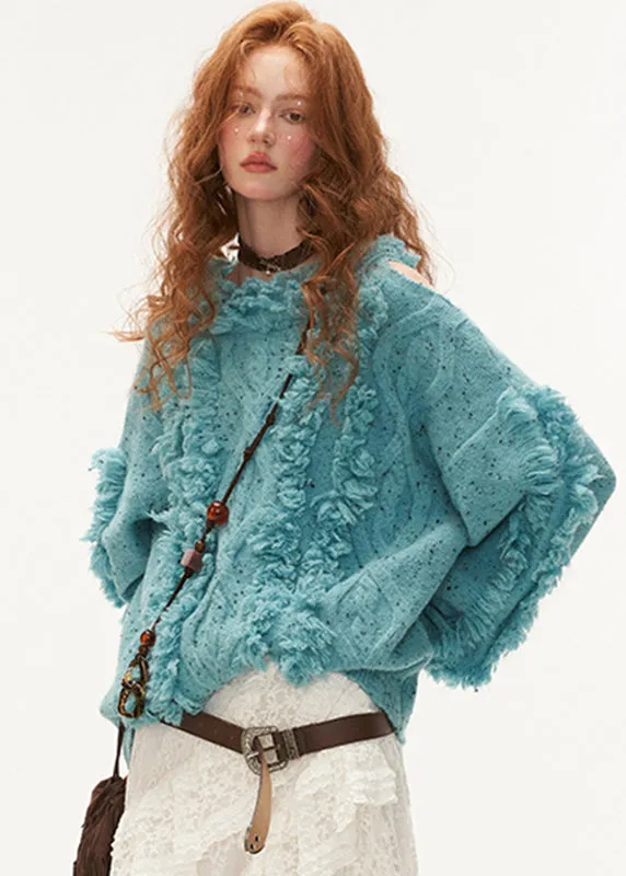 Women's Sweater Blue Cold Shoulder Thick Cotton Knit sold by Hensley London product image thumbnail 3