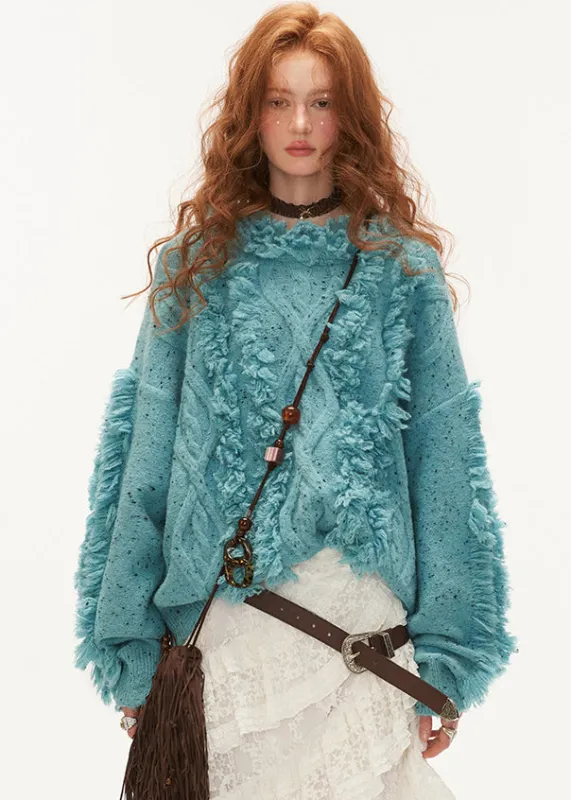 Women's Sweater Blue Cold Shoulder Thick Cotton Knit sold by Hensley London