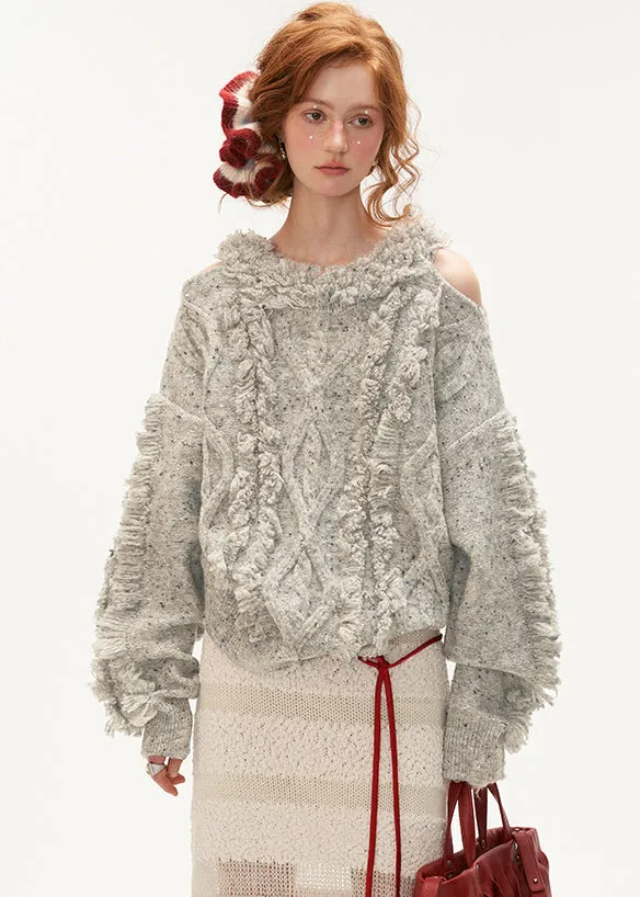 Women's Sweater Blue Cold Shoulder Thick Cotton Knit sold by Hensley London product image thumbnail 2